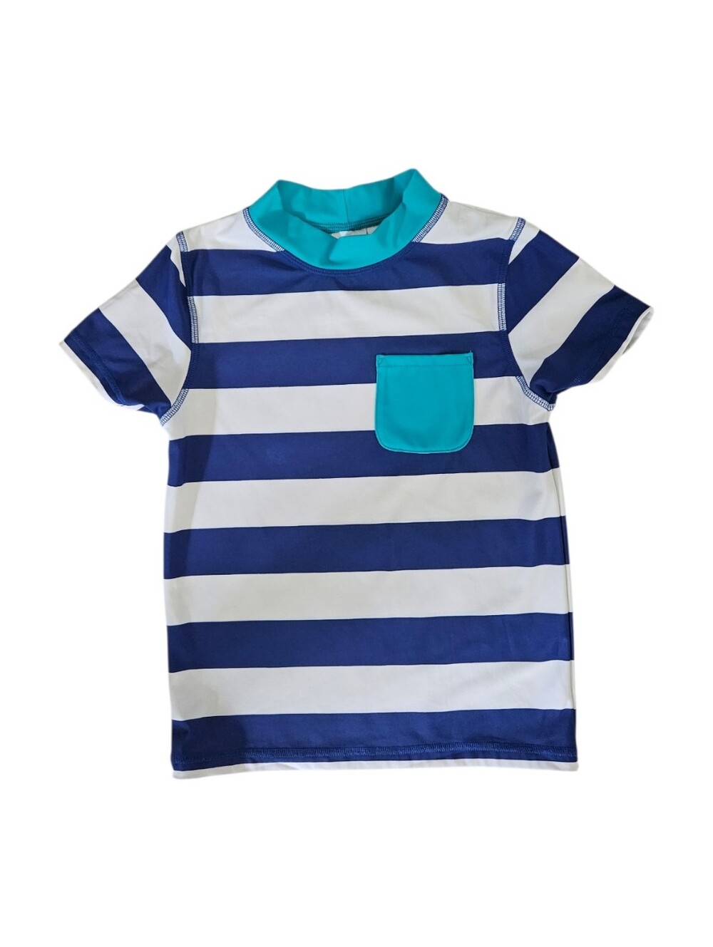 Boden Kids Stripe Rashguard 8-9 Years Blue White Short Sleeve